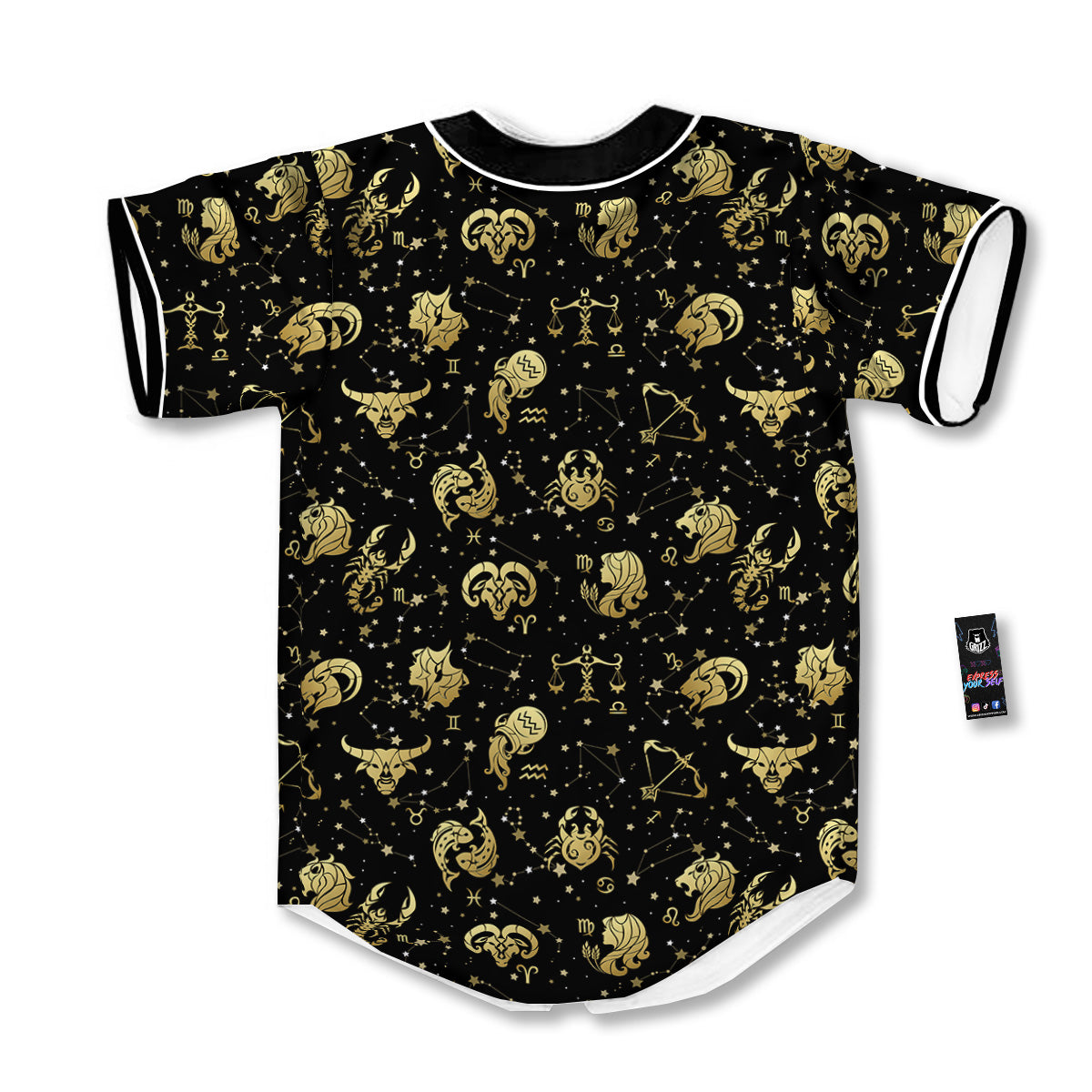 Golden Horoscope Zodiac Signs Print Pattern Baseball Jersey-grizzshop
