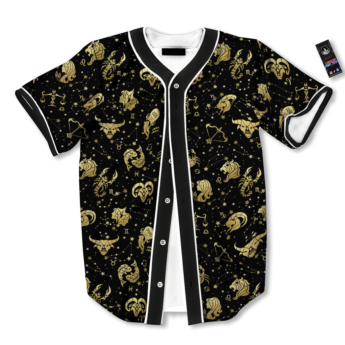 Golden Horoscope Zodiac Signs Print Pattern Baseball Jersey-grizzshop