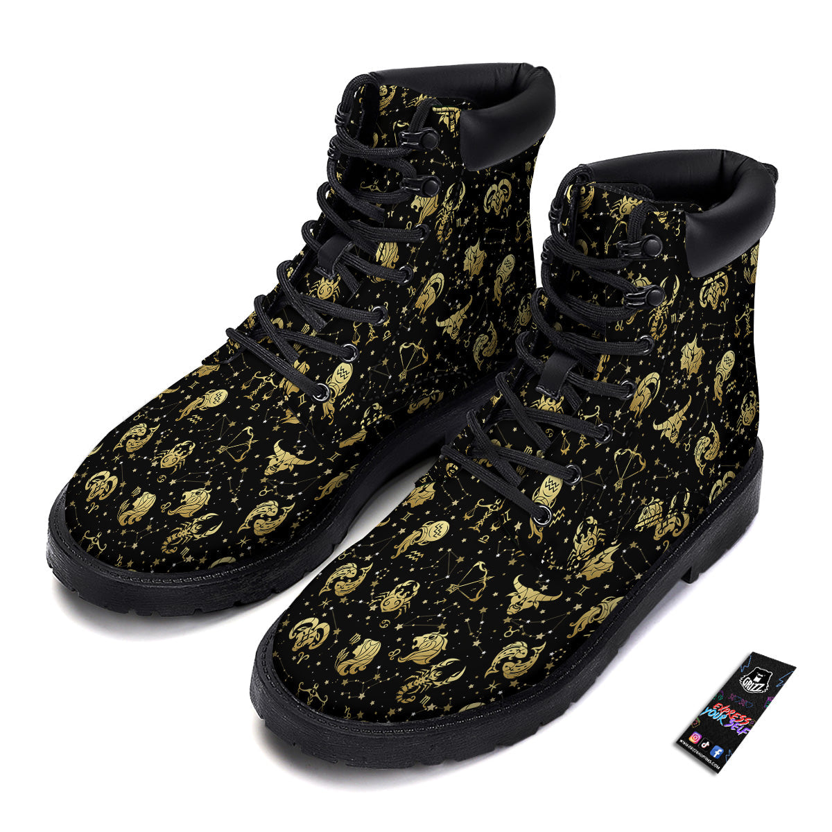 Golden Horoscope Zodiac Signs Print Pattern Boots-grizzshop