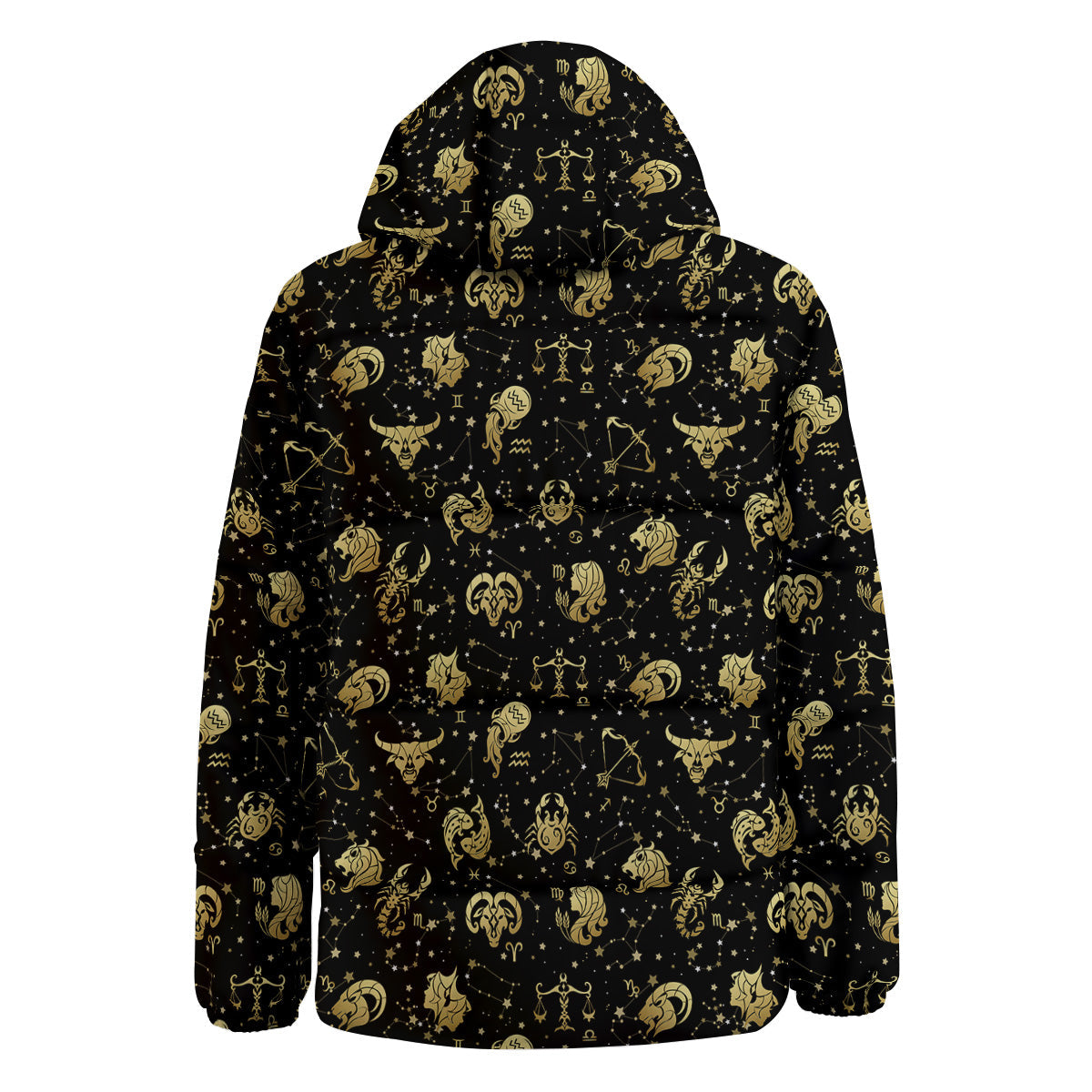 Golden Horoscope Zodiac Signs Print Pattern Down Jacket-grizzshop