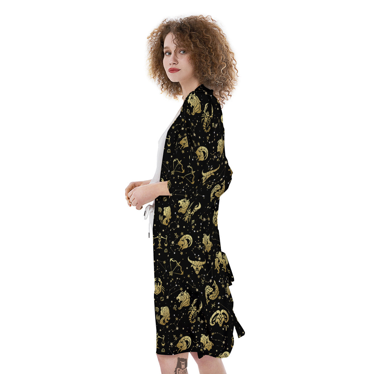 Golden Horoscope Zodiac Signs Print Pattern Kimono-grizzshop