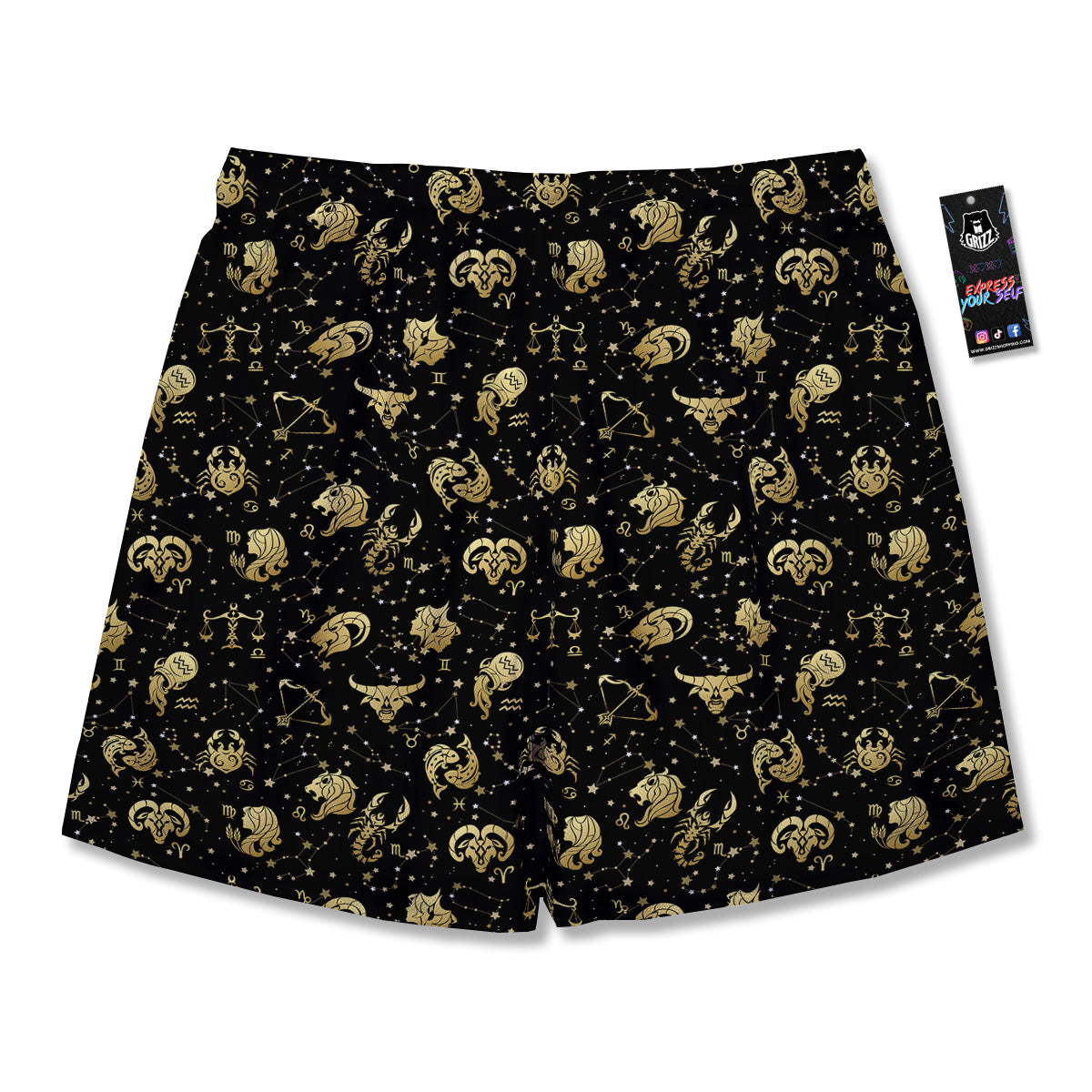 Golden Horoscope Zodiac Signs Print Pattern Men's Running Shorts-grizzshop