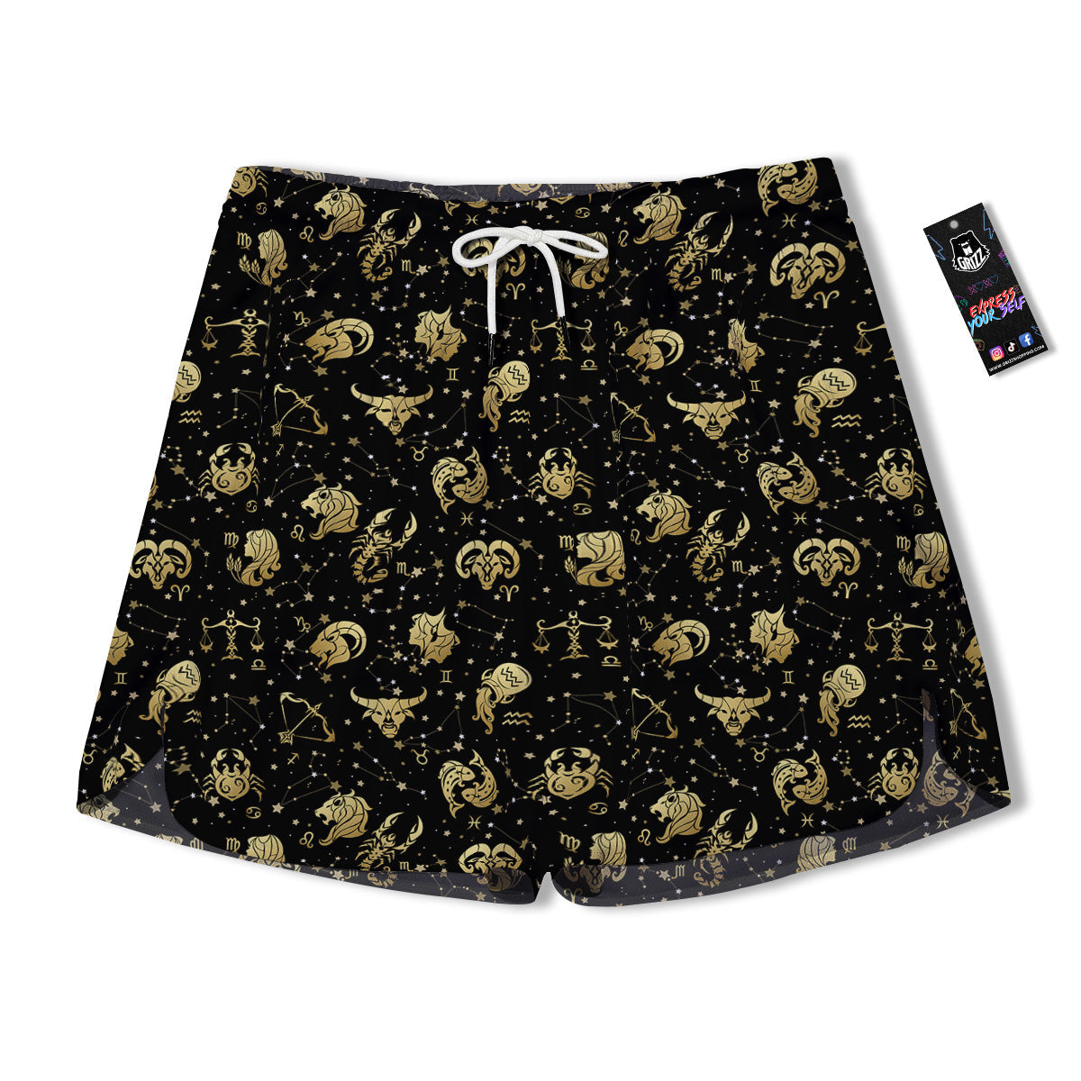 Golden Horoscope Zodiac Signs Print Pattern Men's Running Shorts-grizzshop