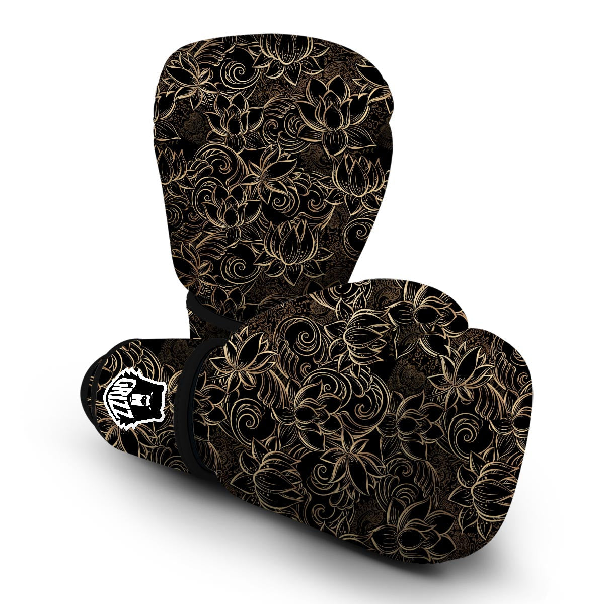 Golden Lotus Pattern Print Boxing Gloves-grizzshop