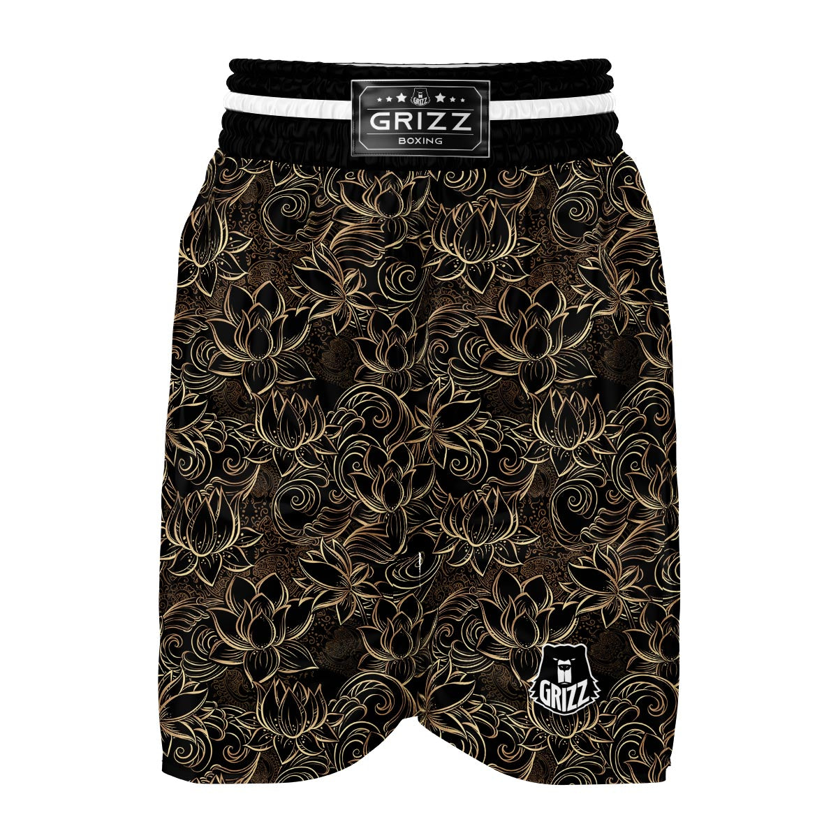 Golden Lotus Pattern Print Boxing Shorts-grizzshop