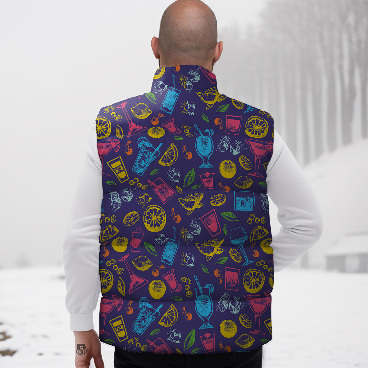 Golden Lotus Pattern Print Down Vest