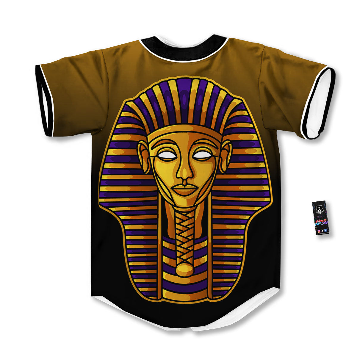 Golden Pharaoh Egyptian Print Baseball Jersey-grizzshop