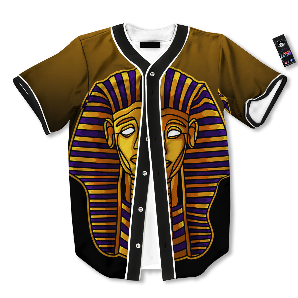 Golden Pharaoh Egyptian Print Baseball Jersey-grizzshop
