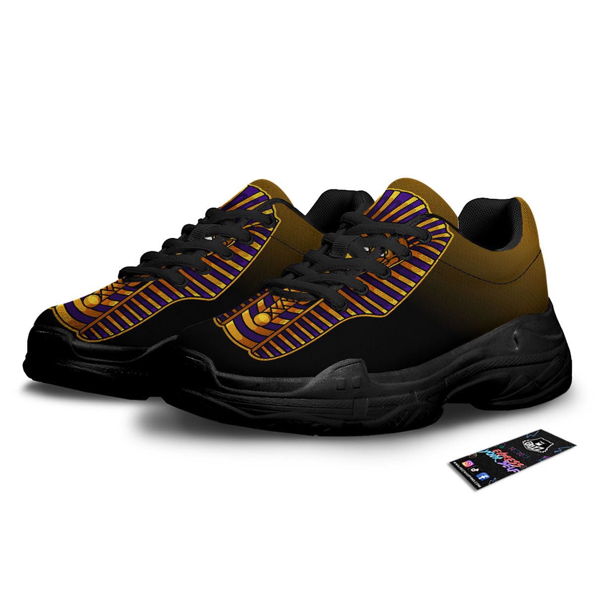Golden Pharaoh Egyptian Print Black Chunky Shoes-grizzshop