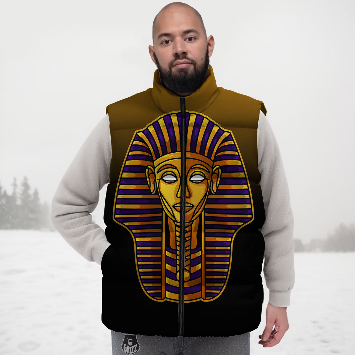 Golden Pharaoh Egyptian Print Down Vest