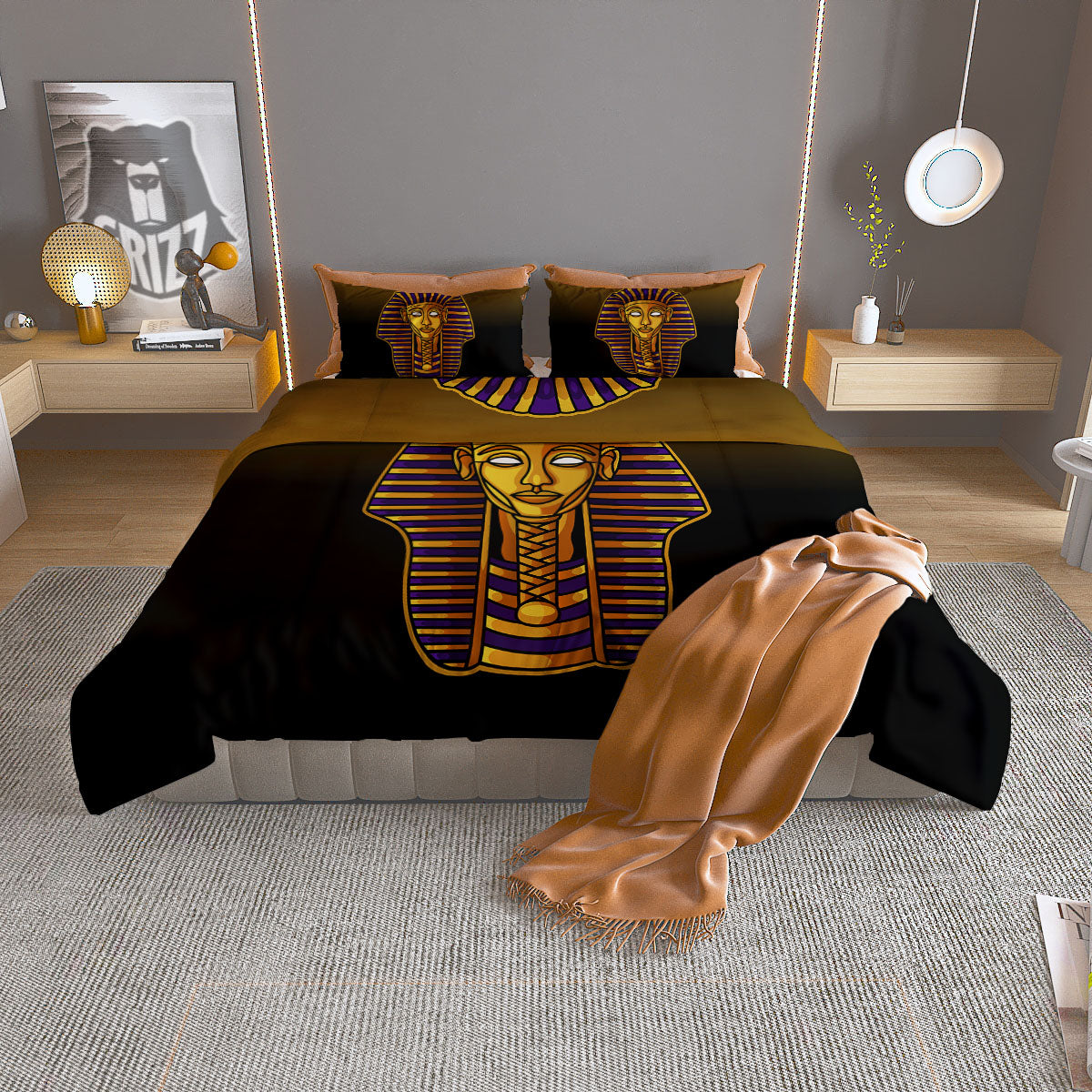 Golden Pharaoh Egyptian Print Duvet Cover Bedding Set