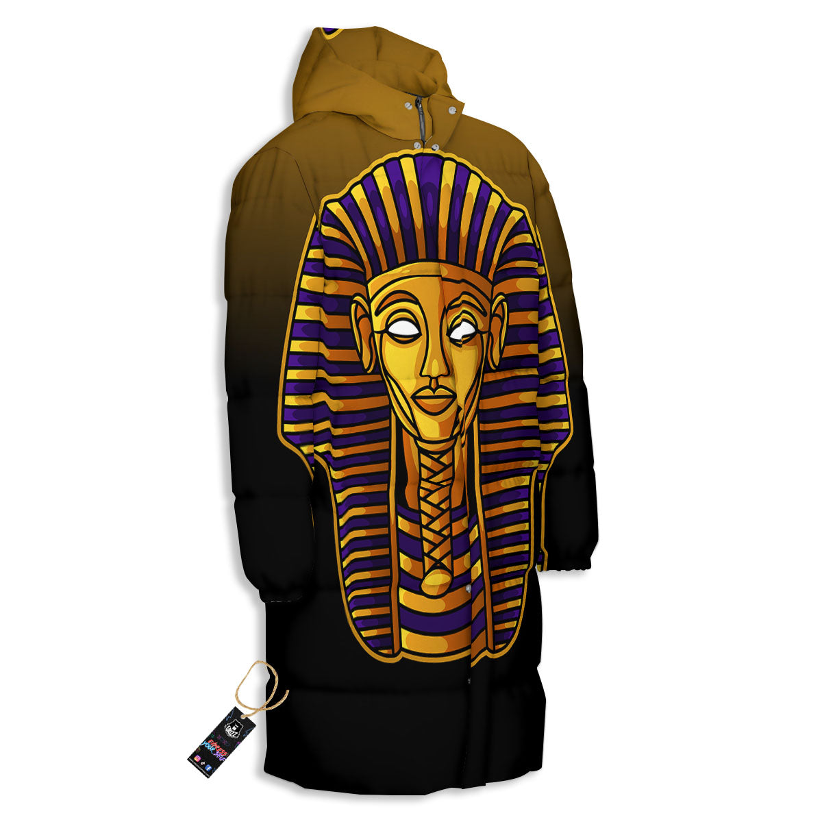 Golden Pharaoh Egyptian Print Long Down Jacket-grizzshop
