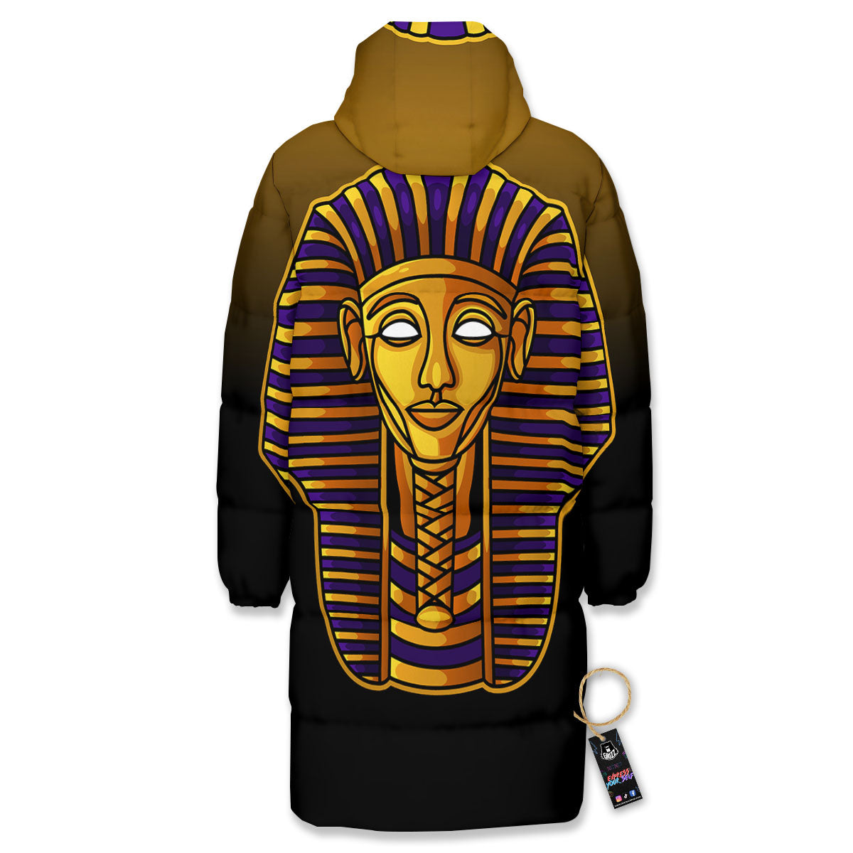Golden Pharaoh Egyptian Print Long Down Jacket-grizzshop