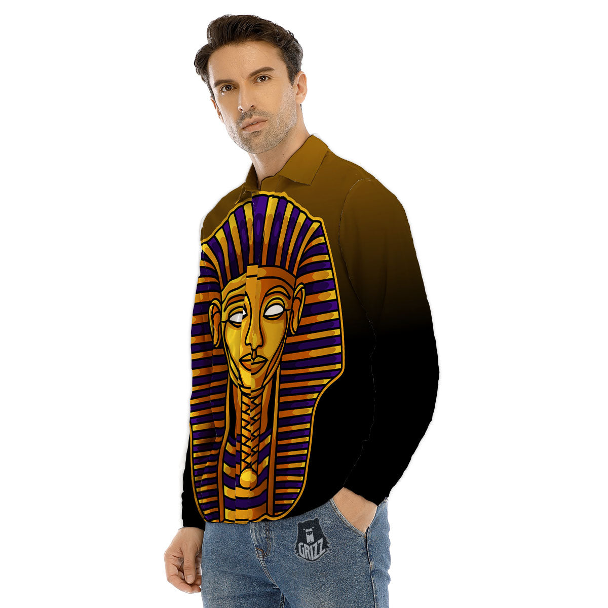 Golden Pharaoh Egyptian Print Men's Dress Shirts-grizzshop