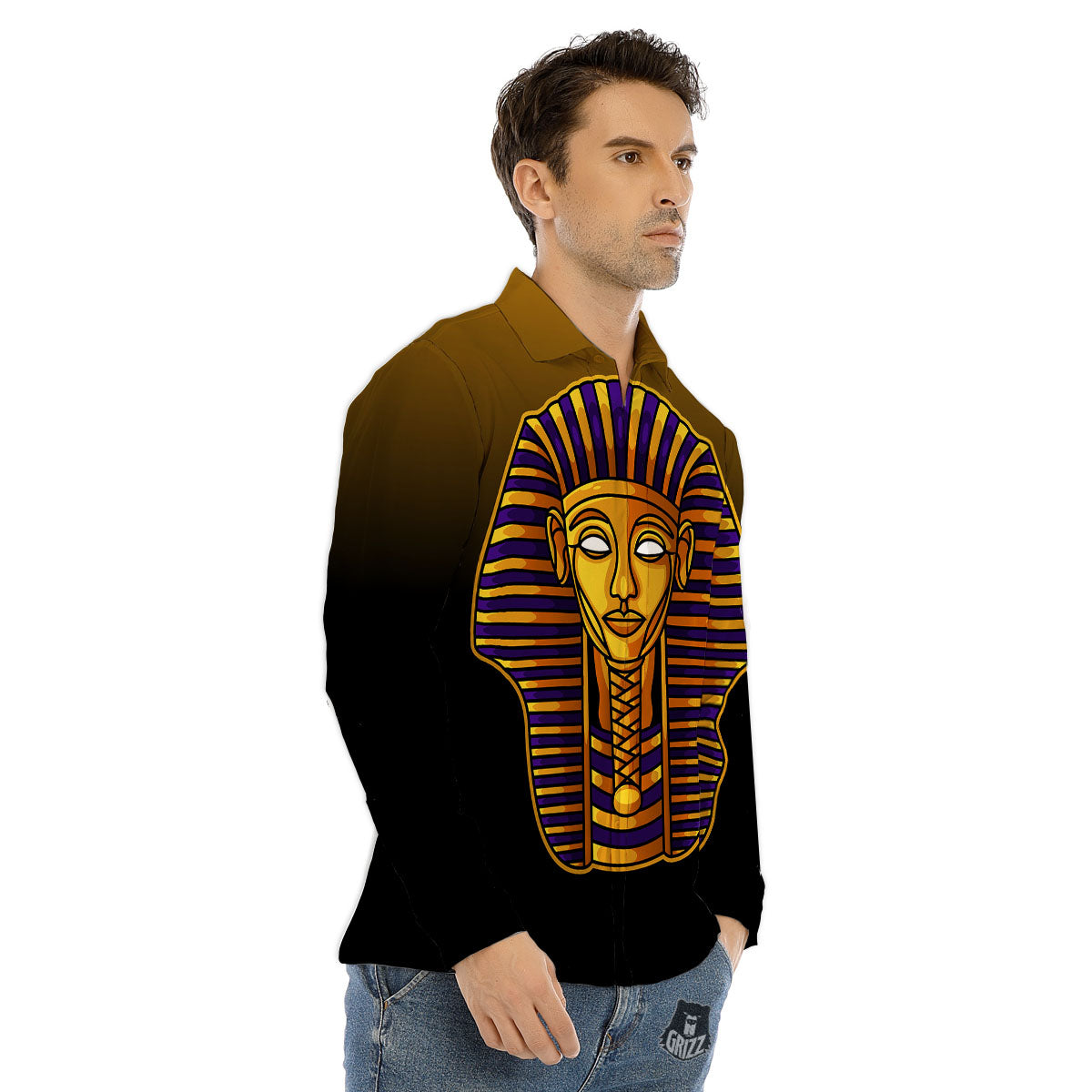 Golden Pharaoh Egyptian Print Men's Dress Shirts-grizzshop