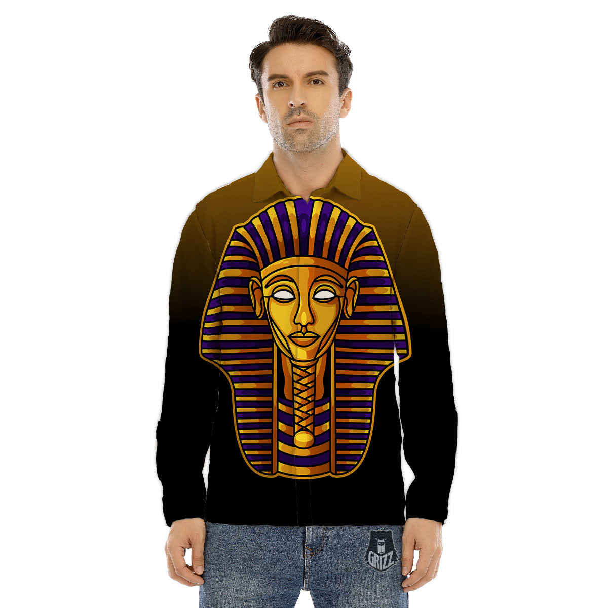 Golden Pharaoh Egyptian Print Men's Dress Shirts-grizzshop