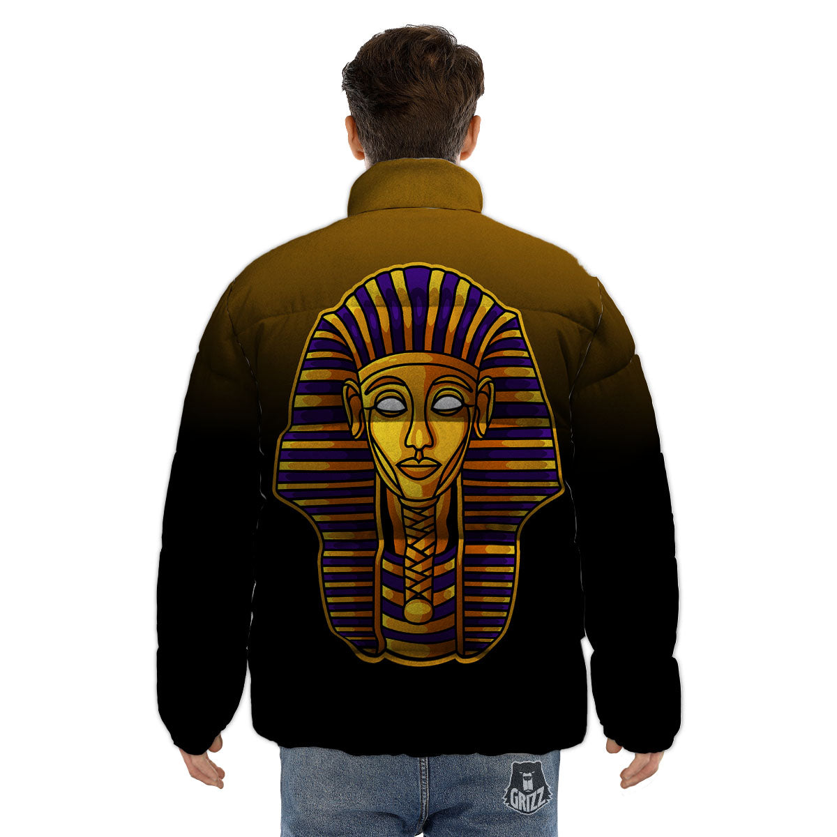 Golden Pharaoh Egyptian Print Puffer Jacket-grizzshop