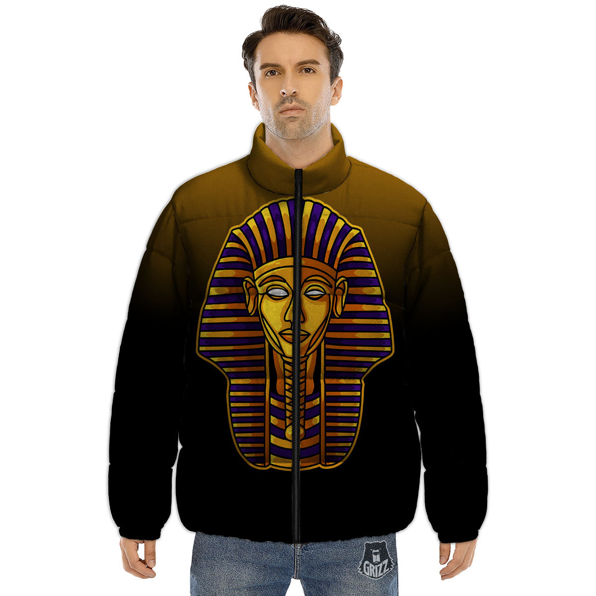 Golden Pharaoh Egyptian Print Puffer Jacket-grizzshop