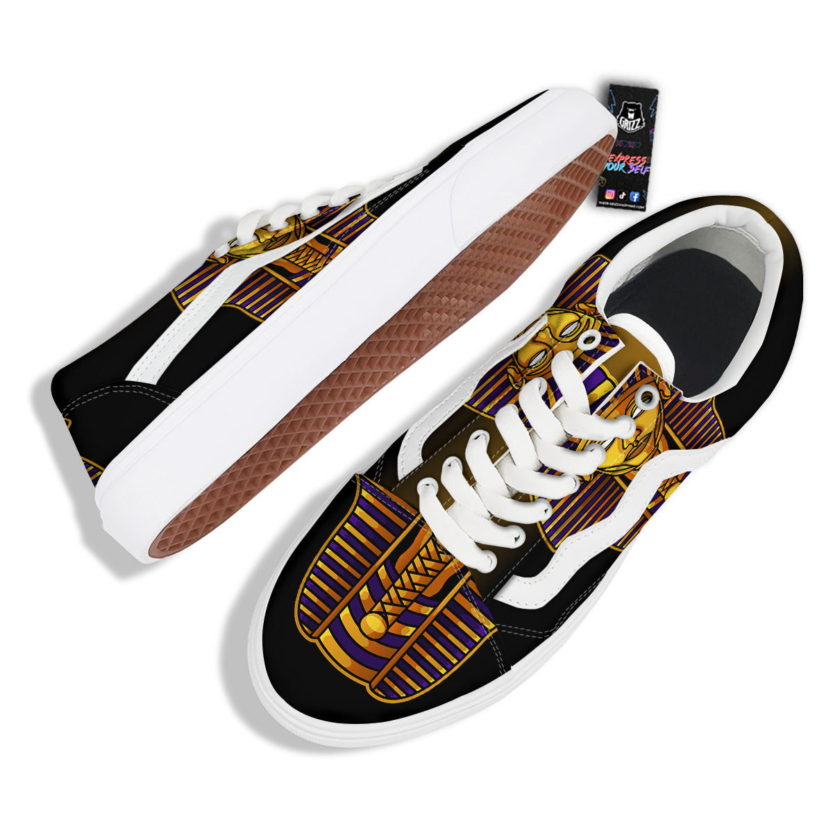 Golden Pharaoh Egyptian Print Skate Shoes-grizzshop