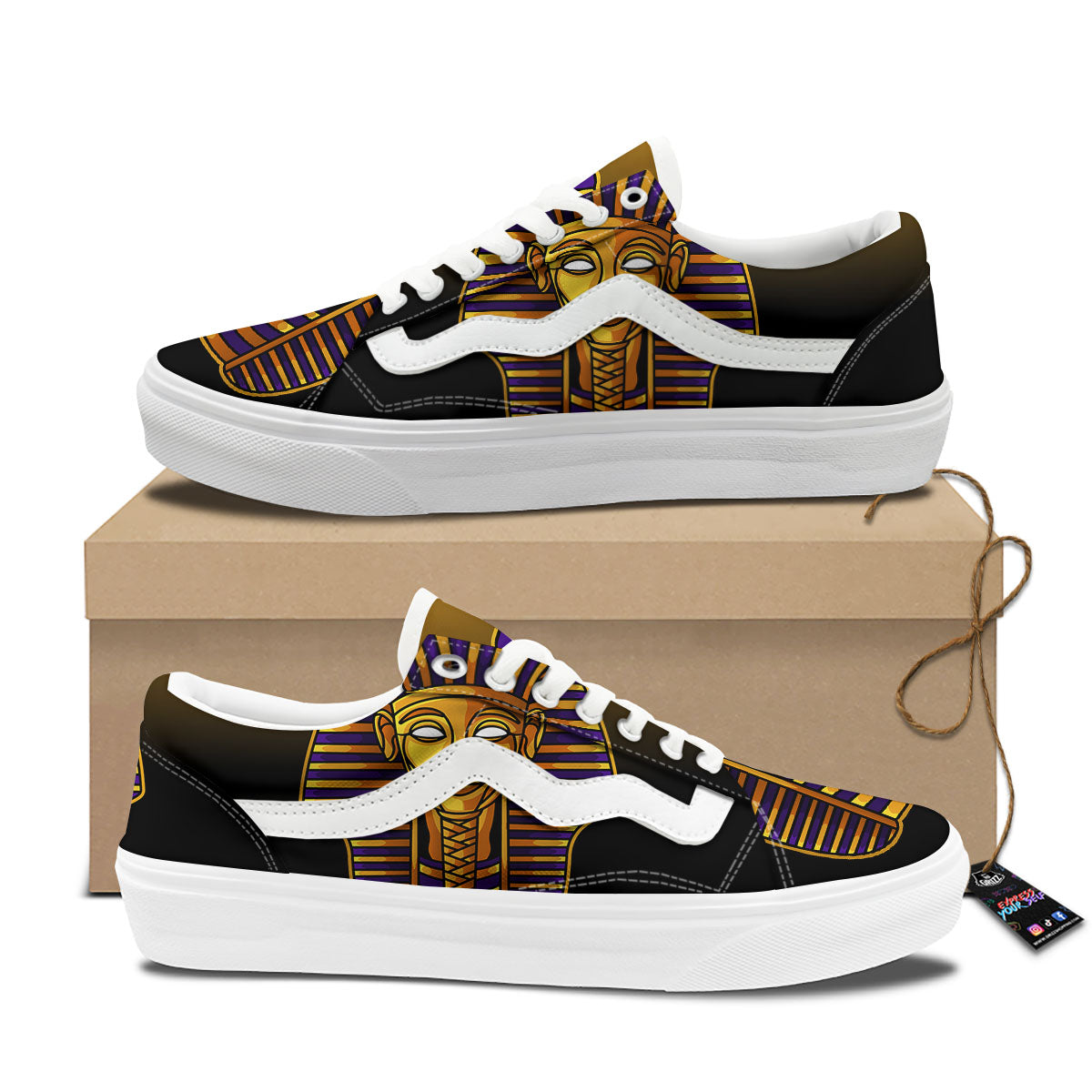 Golden Pharaoh Egyptian Print Skate Shoes-grizzshop
