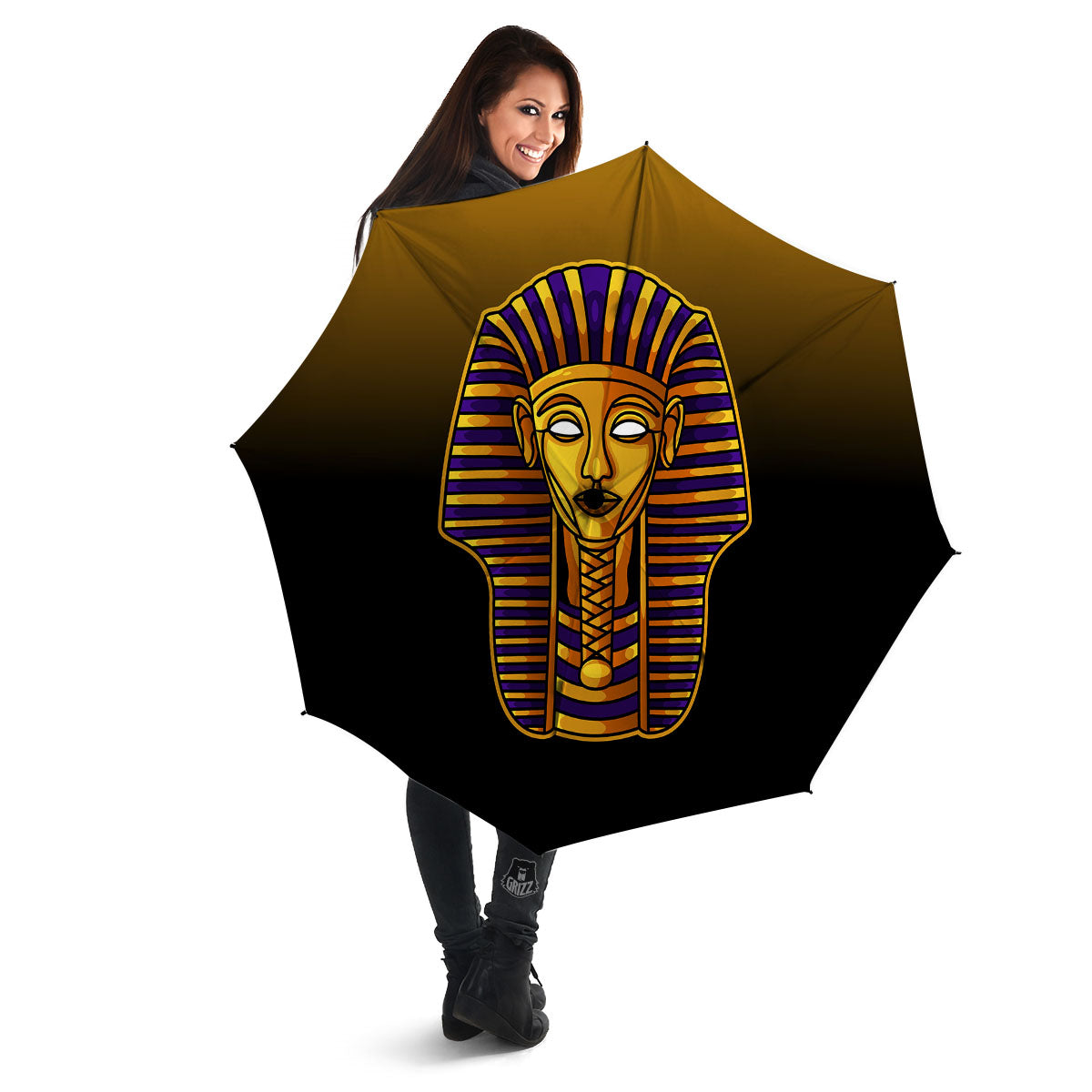 Golden Pharaoh Egyptian Print Umbrella-grizzshop