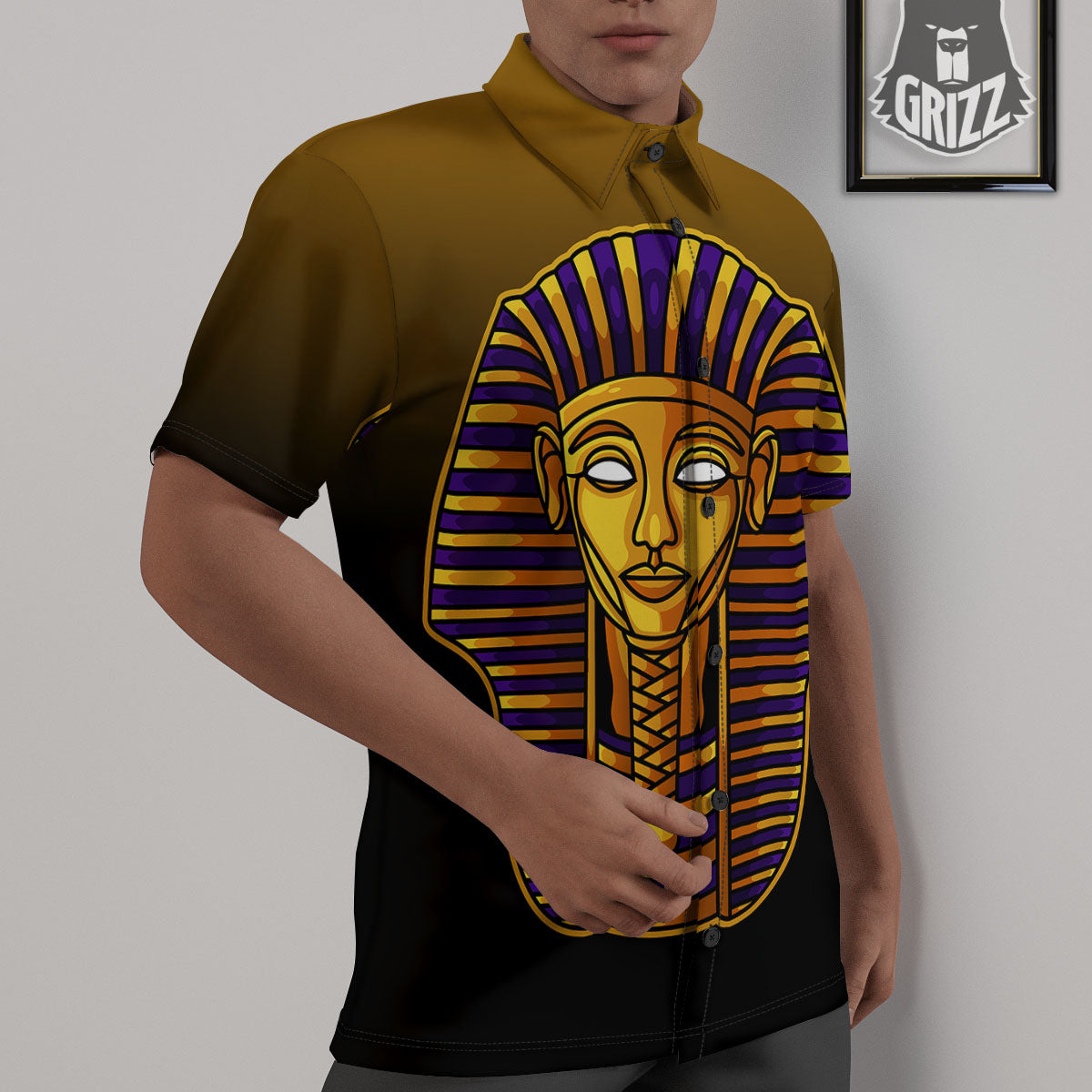 Golden Pharaoh Egyptian Print Untucked Shirts-grizzshop