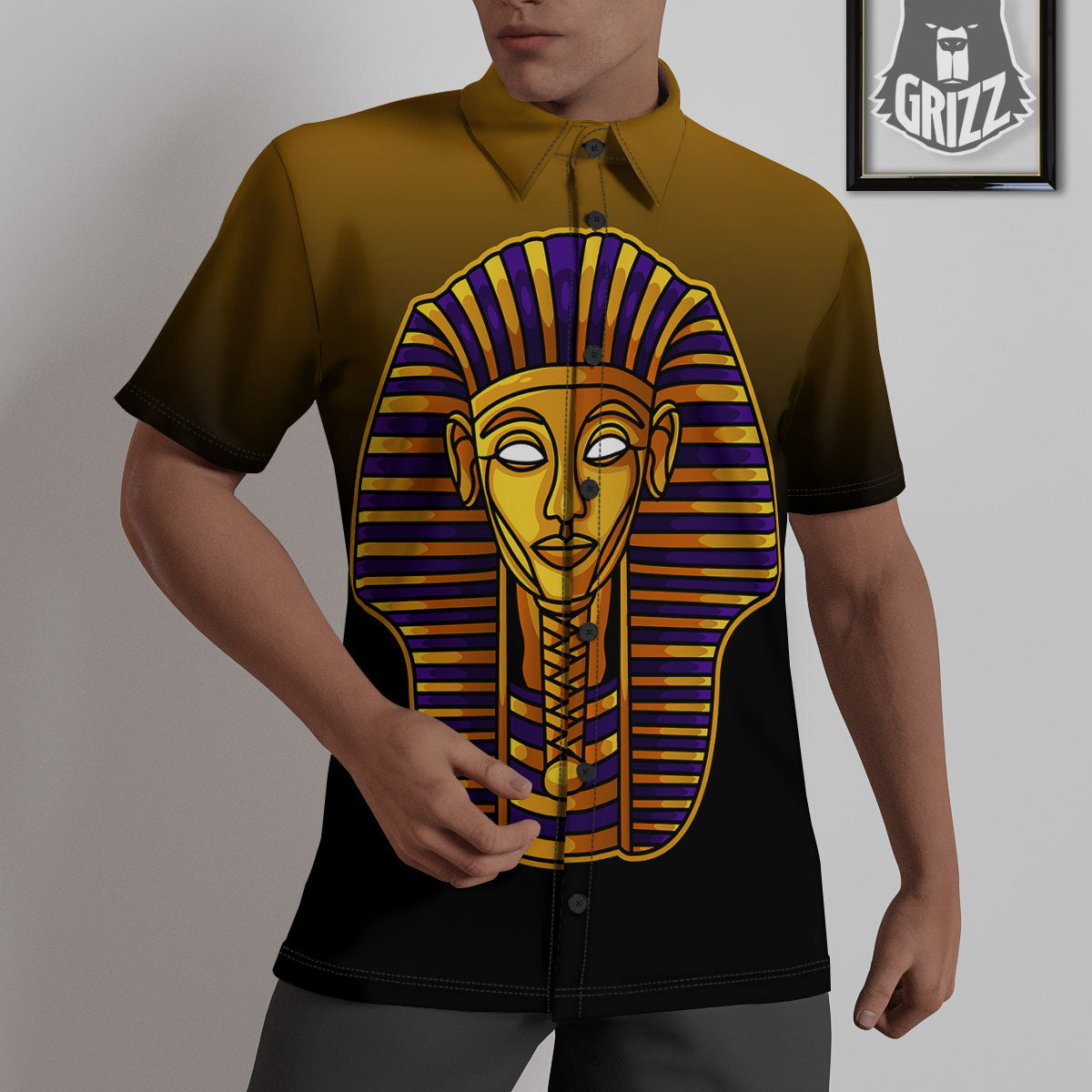 Golden Pharaoh Egyptian Print Untucked Shirts-grizzshop