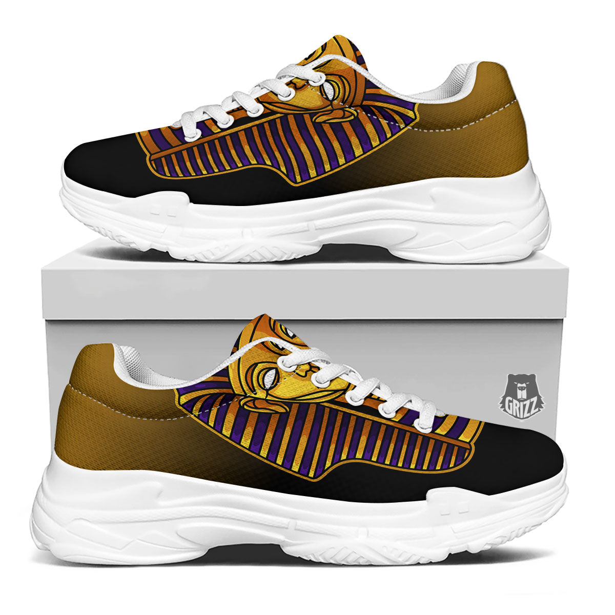 Golden Pharaoh Egyptian Print White Chunky Shoes-grizzshop