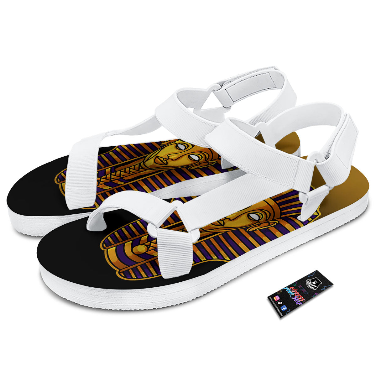 Golden Pharaoh Egyptian Print White Open Toe Sandals-grizzshop