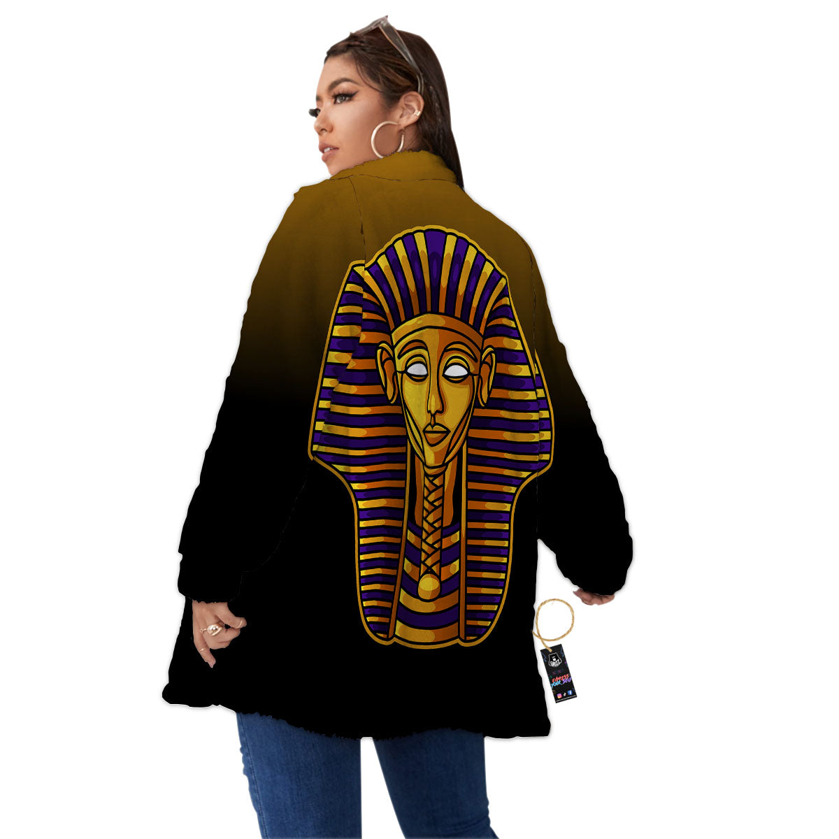 Golden Pharaoh Egyptian Print Women's Sherpa Jacket-grizzshop