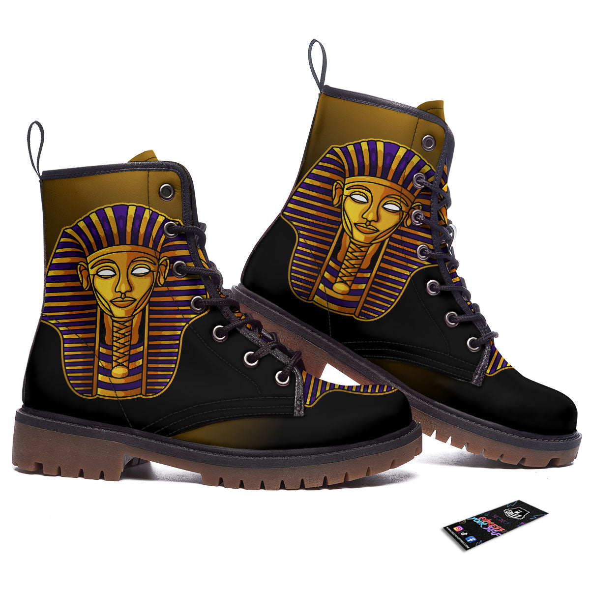 Golden Pharaoh Egyptian Print Work Boots-grizzshop