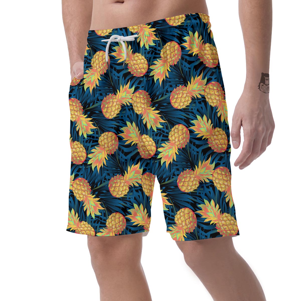 Golden Pineapple Edm Hawaiian Print Men's Shorts-grizzshop