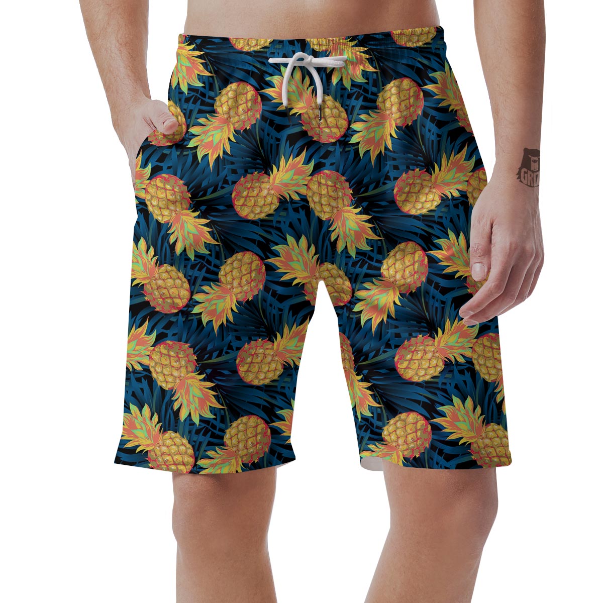 Golden Pineapple Edm Hawaiian Print Men's Shorts-grizzshop