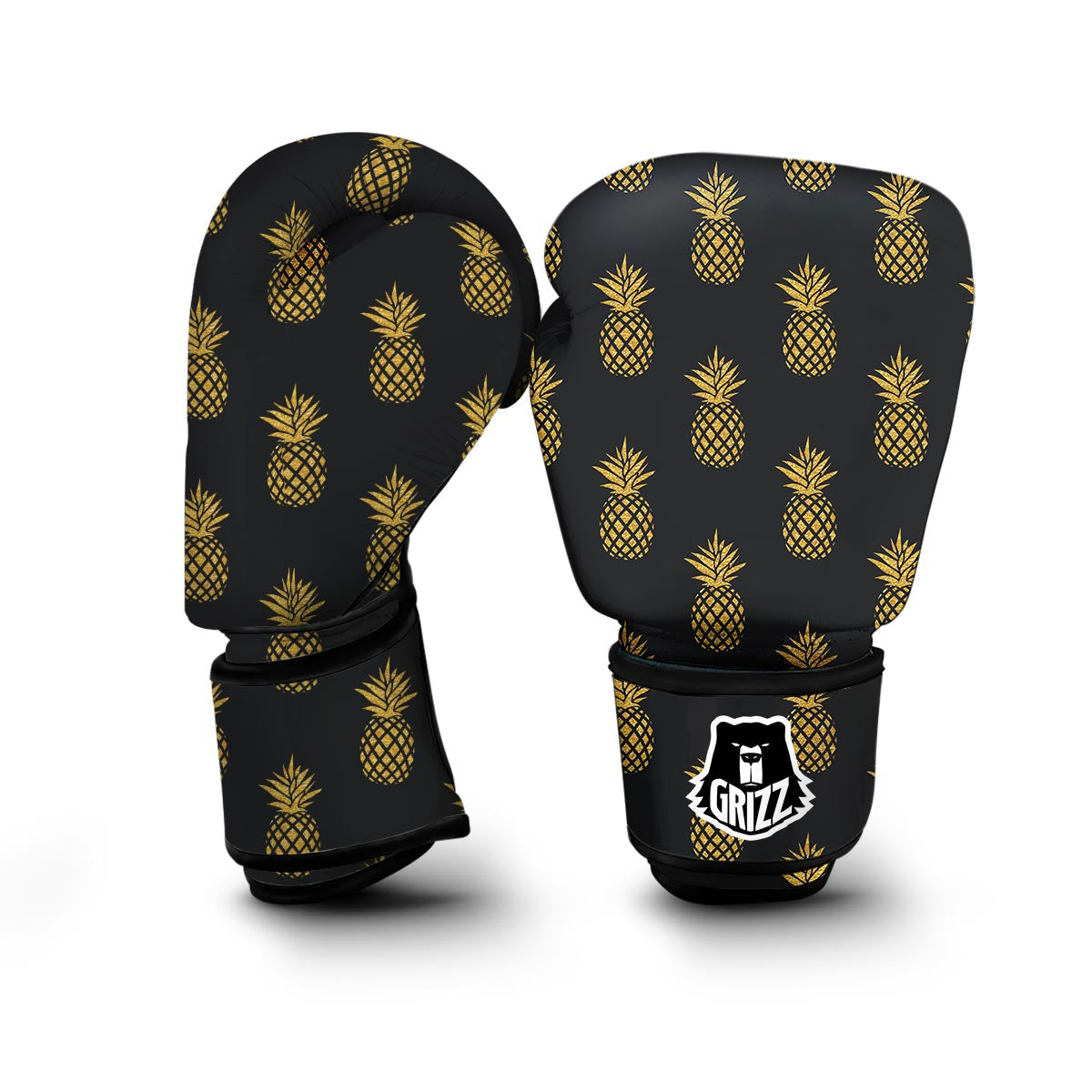 Golden Pineapple Print Boxing Gloves-grizzshop