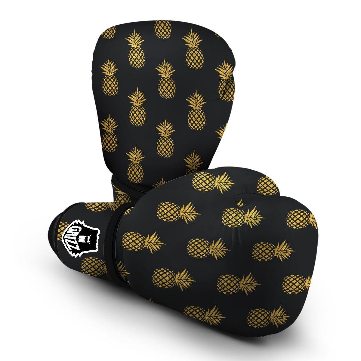 Golden Pineapple Print Boxing Gloves-grizzshop