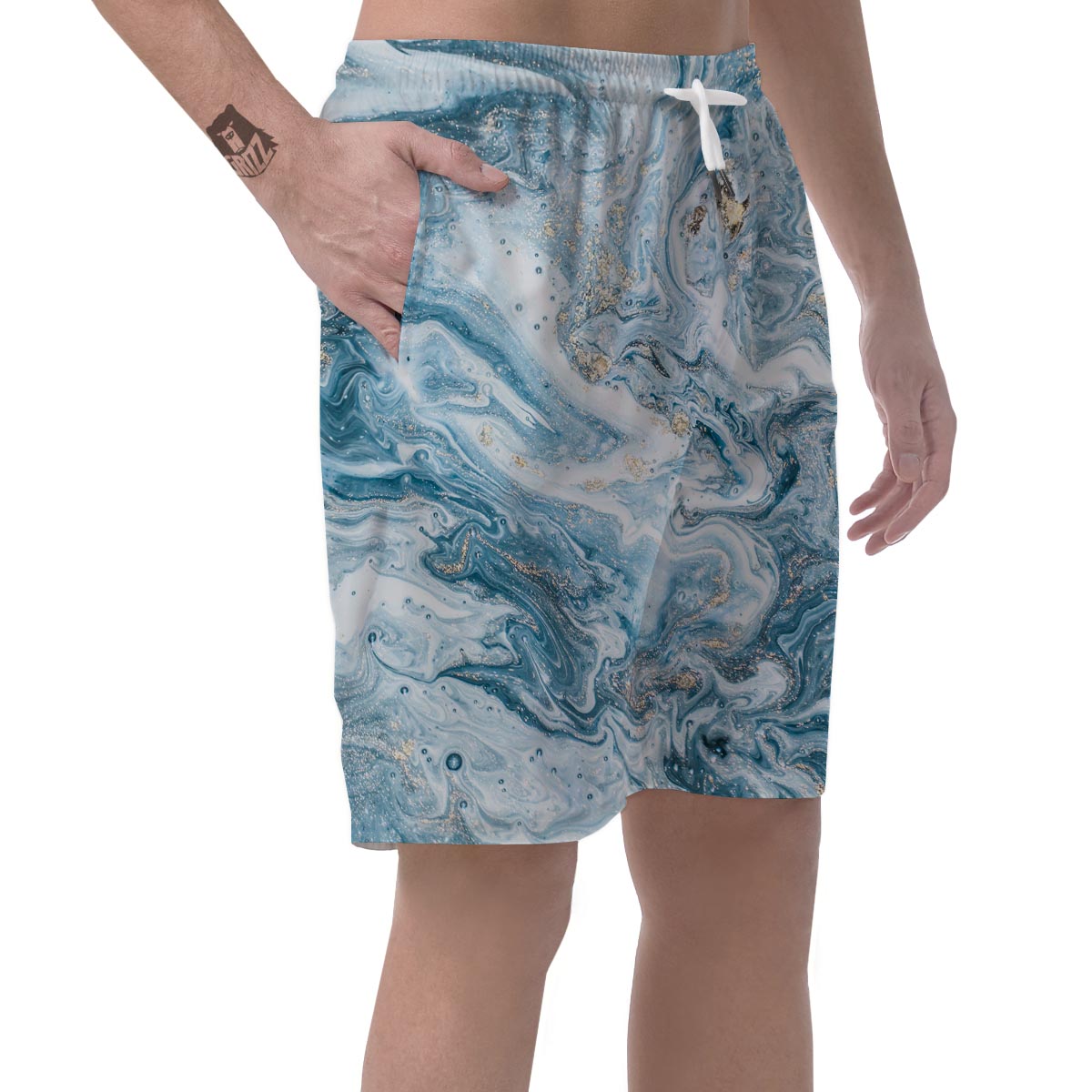 Golden Powder Blue Marble Men's Shorts-grizzshop