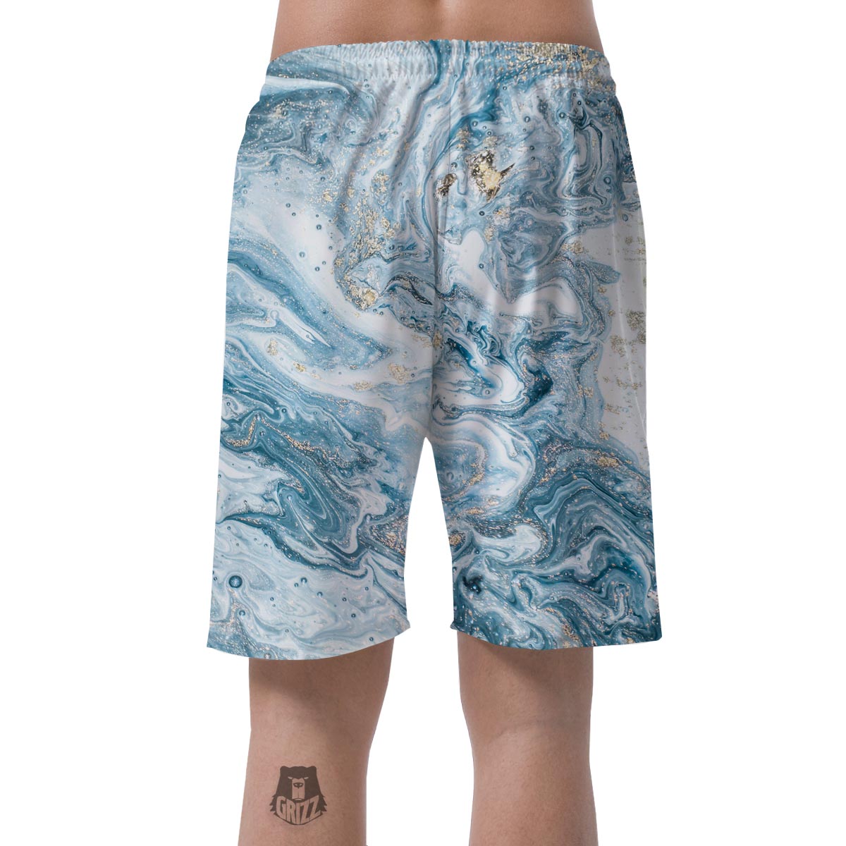 Golden Powder Blue Marble Men's Shorts-grizzshop