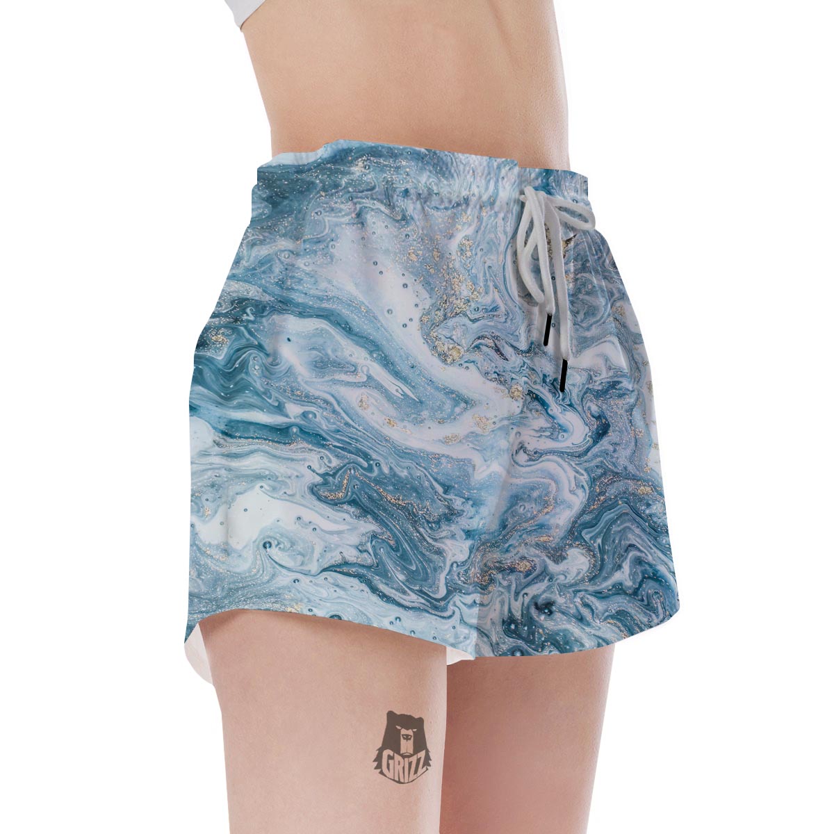 Golden Powder Blue Marble Women's Shorts-grizzshop