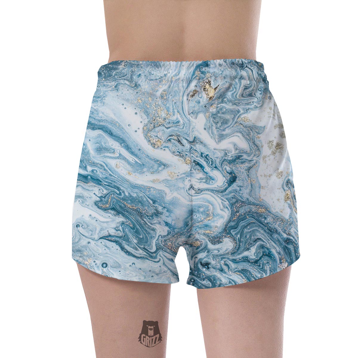 Golden Powder Blue Marble Women's Shorts-grizzshop