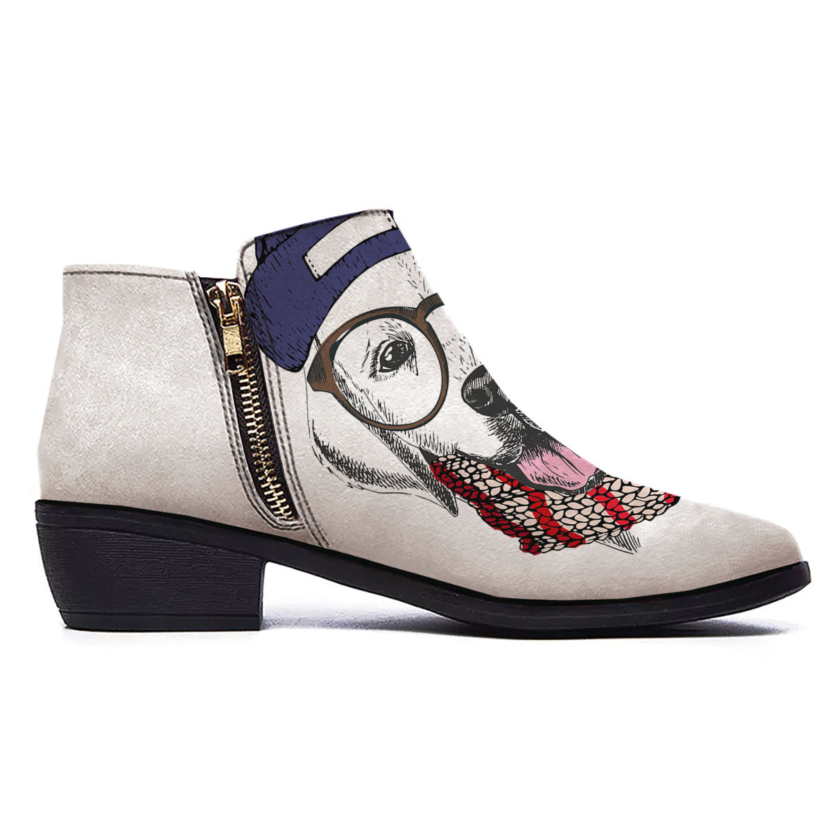 Golden Retriever Hipster Print Ankle Boots-grizzshop