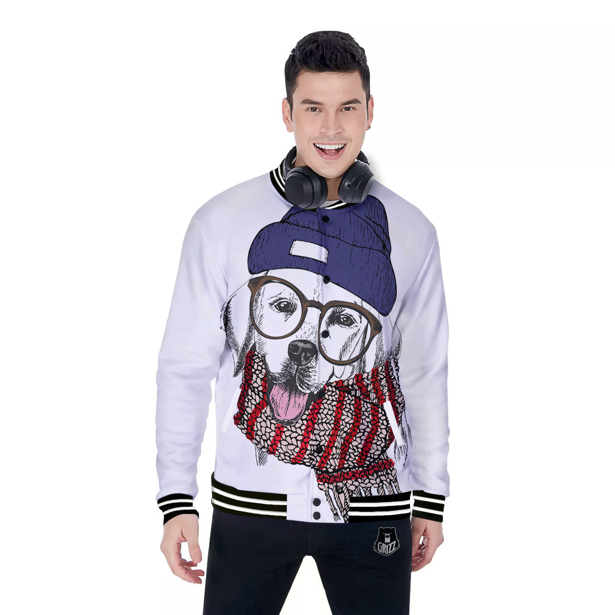 Golden Retriever Hipster Print Baseball Jacket-grizzshop