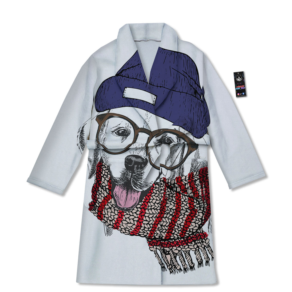 Golden Retriever Hipster Print Bathrobe-grizzshop