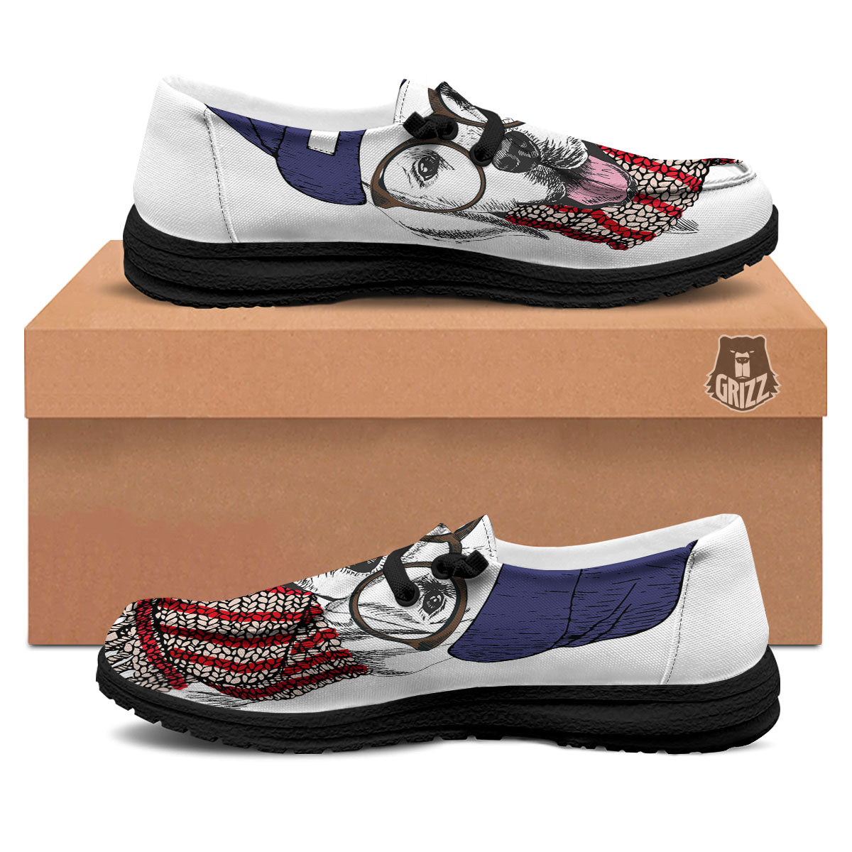 Golden Retriever Hipster Print Black Loafers-grizzshop