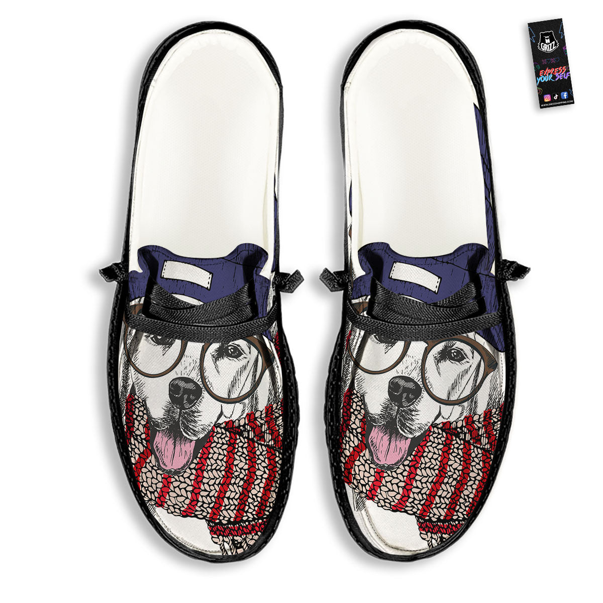 Golden Retriever Hipster Print Black Loafers-grizzshop
