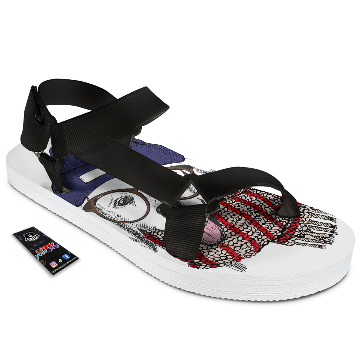 Golden Retriever Hipster Print Black Open Toe Sandals-grizzshop