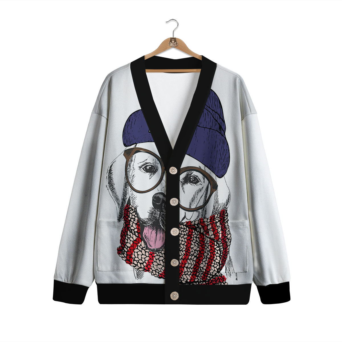 Golden Retriever Hipster Print Cardigan-grizzshop
