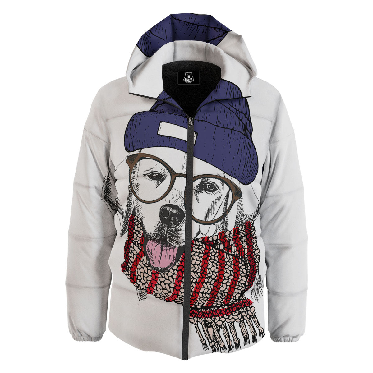 Golden Retriever Hipster Print Down Jacket-grizzshop