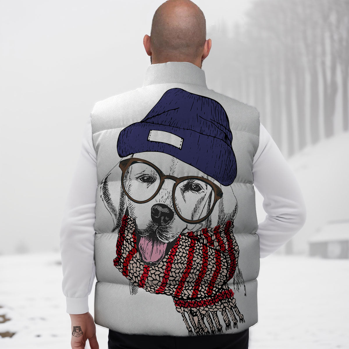 Golden Retriever Hipster Print Down Vest