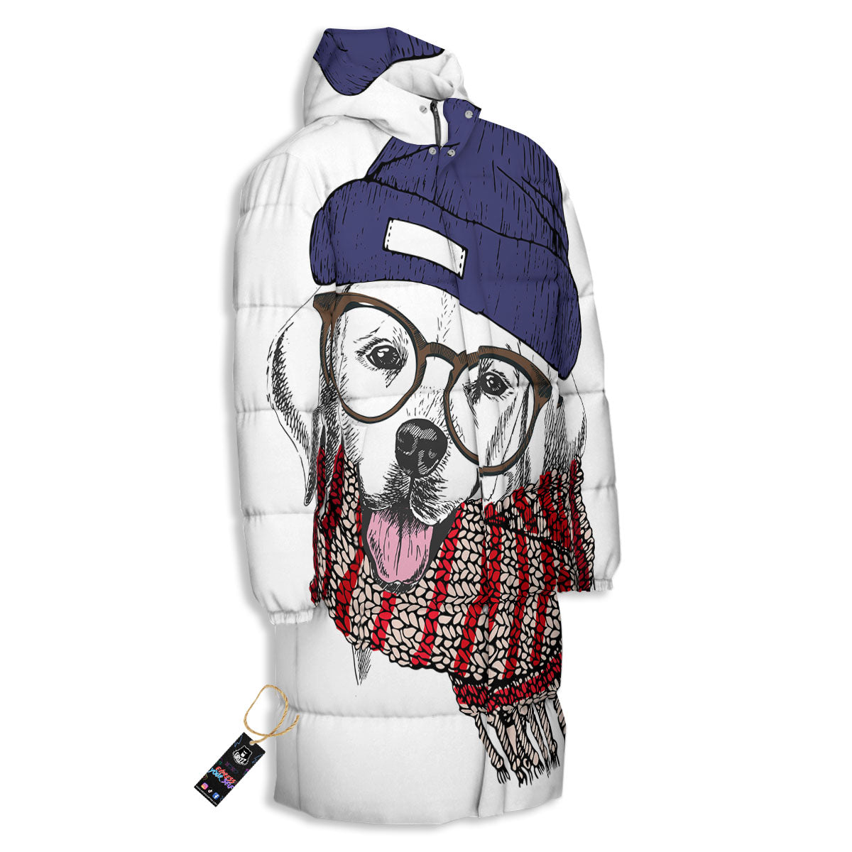 Golden Retriever Hipster Print Long Down Jacket-grizzshop
