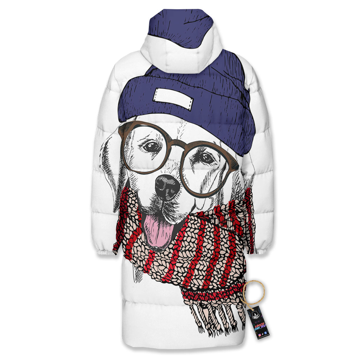 Golden Retriever Hipster Print Long Down Jacket-grizzshop